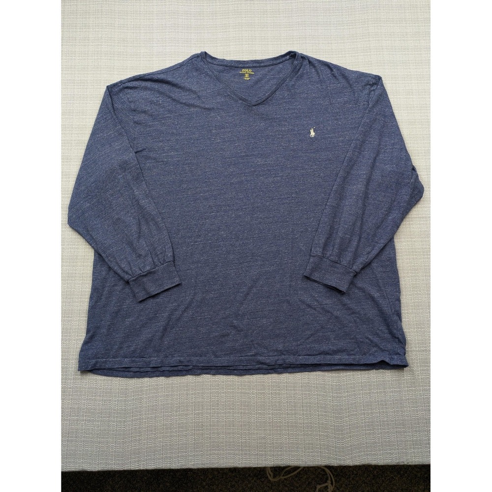 Polo Ralph Lauren Shirt Mens Big 3X Blue Long Sleeve V-Neck Pony Logo Tagless - Picture 2 of 10